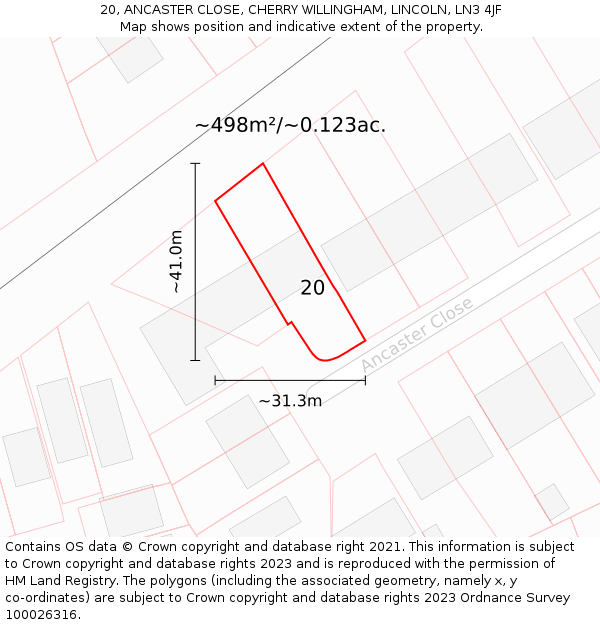 20, ANCASTER CLOSE, CHERRY WILLINGHAM, LINCOLN, LN3 4JF: Plot and title map