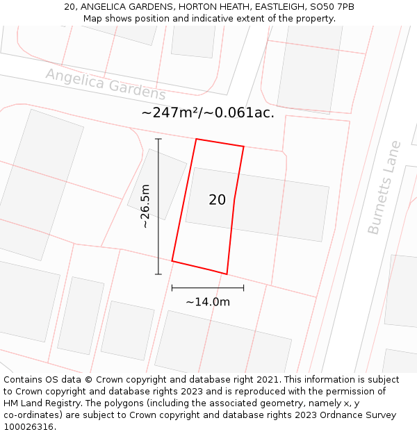 20, ANGELICA GARDENS, HORTON HEATH, EASTLEIGH, SO50 7PB: Plot and title map