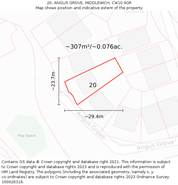 20, ANGUS GROVE, MIDDLEWICH, CW10 9GR: Plot and title map