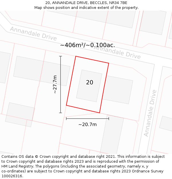20, ANNANDALE DRIVE, BECCLES, NR34 7BE: Plot and title map
