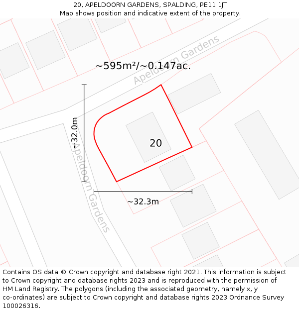 20, APELDOORN GARDENS, SPALDING, PE11 1JT: Plot and title map