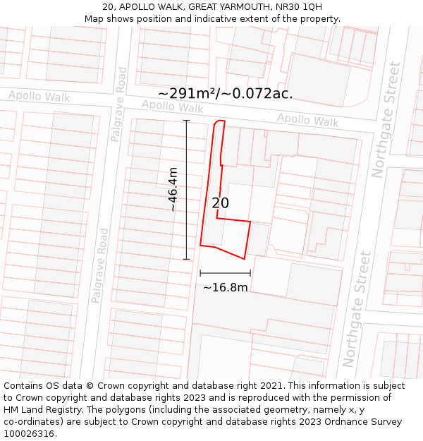 20, APOLLO WALK, GREAT YARMOUTH, NR30 1QH: Plot and title map