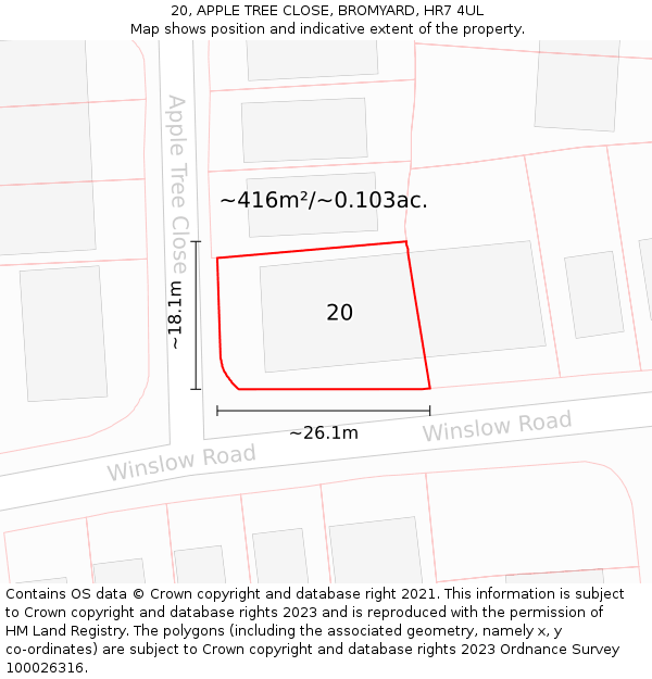 20, APPLE TREE CLOSE, BROMYARD, HR7 4UL: Plot and title map