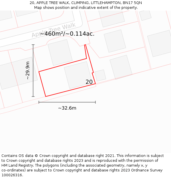20, APPLE TREE WALK, CLIMPING, LITTLEHAMPTON, BN17 5QN: Plot and title map