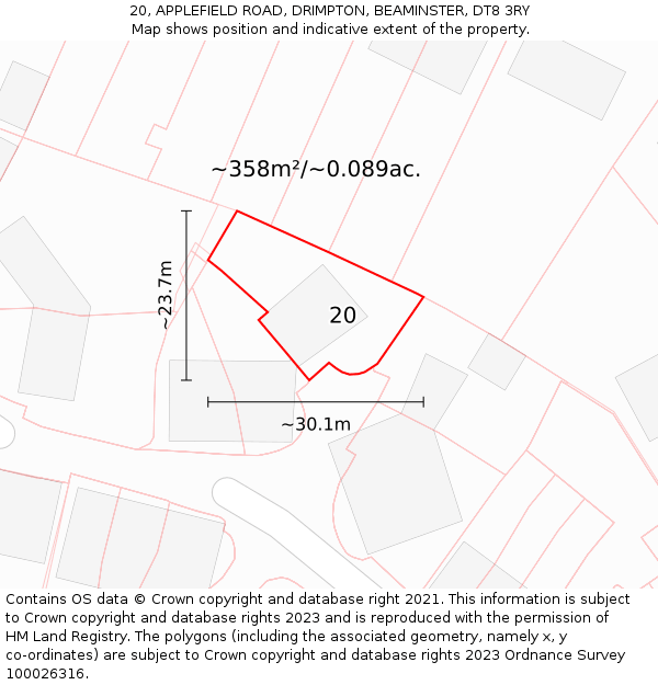 20, APPLEFIELD ROAD, DRIMPTON, BEAMINSTER, DT8 3RY: Plot and title map
