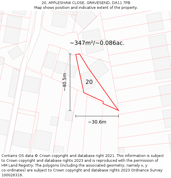 20, APPLESHAW CLOSE, GRAVESEND, DA11 7PB: Plot and title map