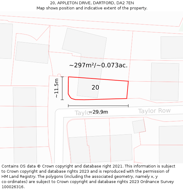 20, APPLETON DRIVE, DARTFORD, DA2 7EN: Plot and title map