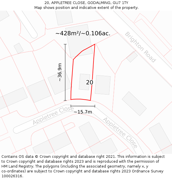 20, APPLETREE CLOSE, GODALMING, GU7 1TY: Plot and title map
