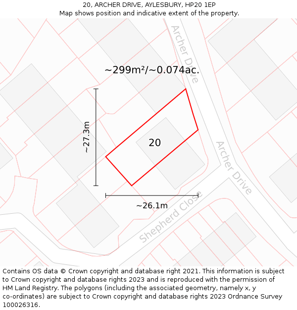20, ARCHER DRIVE, AYLESBURY, HP20 1EP: Plot and title map