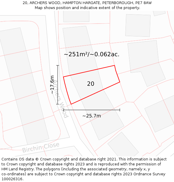 20, ARCHERS WOOD, HAMPTON HARGATE, PETERBOROUGH, PE7 8AW: Plot and title map