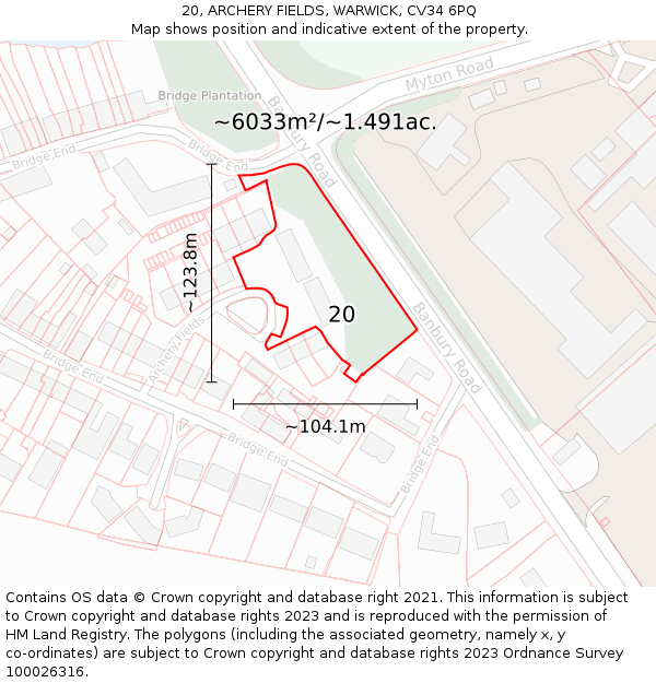 20, ARCHERY FIELDS, WARWICK, CV34 6PQ: Plot and title map