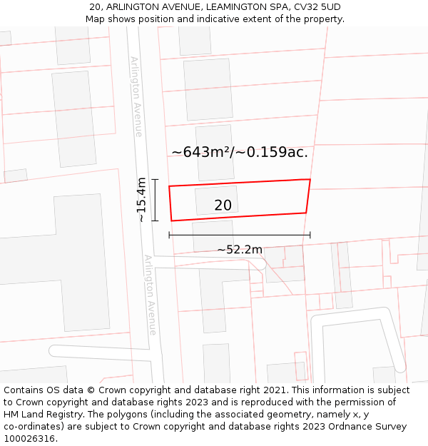 20, ARLINGTON AVENUE, LEAMINGTON SPA, CV32 5UD: Plot and title map