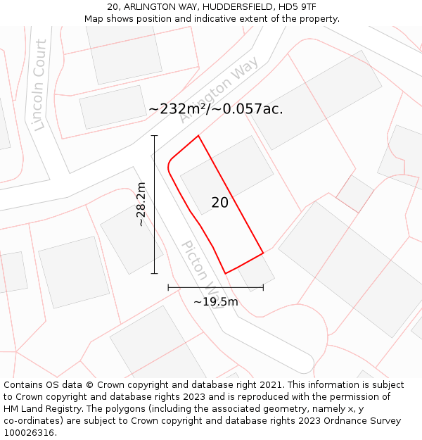 20, ARLINGTON WAY, HUDDERSFIELD, HD5 9TF: Plot and title map