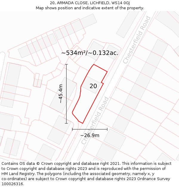 20, ARMADA CLOSE, LICHFIELD, WS14 0GJ: Plot and title map