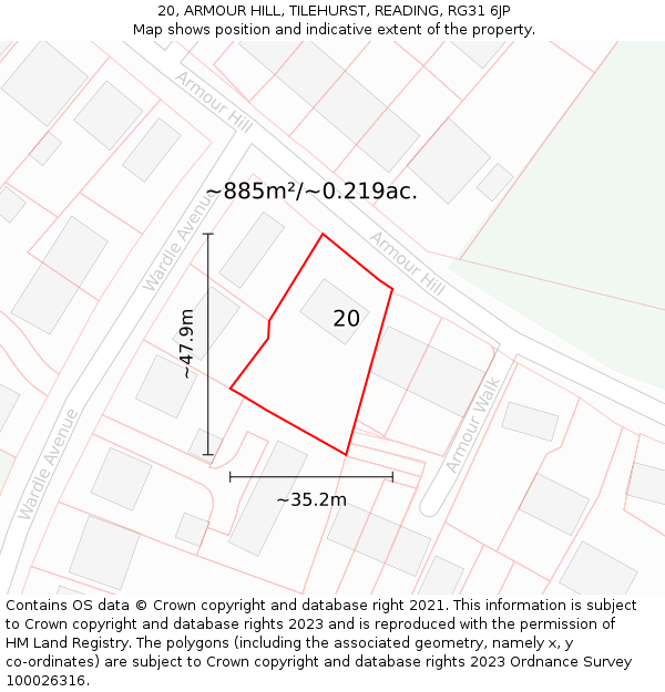 20, ARMOUR HILL, TILEHURST, READING, RG31 6JP: Plot and title map