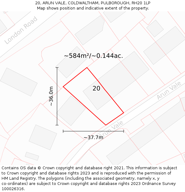 20, ARUN VALE, COLDWALTHAM, PULBOROUGH, RH20 1LP: Plot and title map