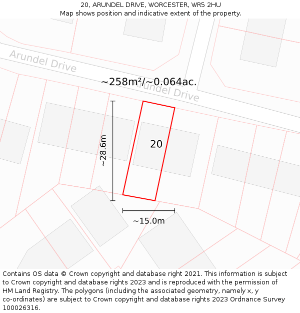 20, ARUNDEL DRIVE, WORCESTER, WR5 2HU: Plot and title map