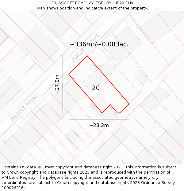 20, ASCOTT ROAD, AYLESBURY, HP20 1HX: Plot and title map