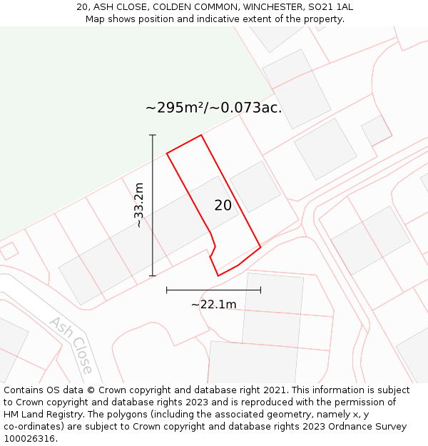 20, ASH CLOSE, COLDEN COMMON, WINCHESTER, SO21 1AL: Plot and title map