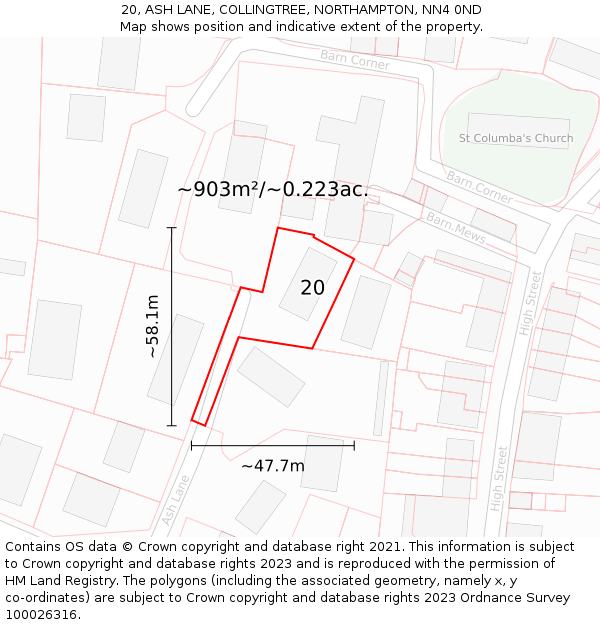 20, ASH LANE, COLLINGTREE, NORTHAMPTON, NN4 0ND: Plot and title map