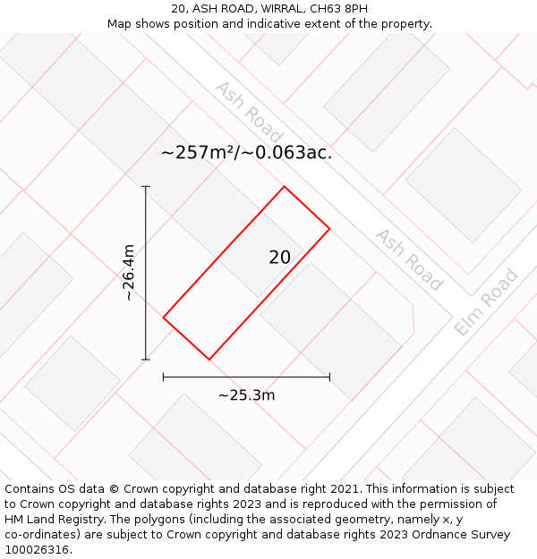 20, ASH ROAD, WIRRAL, CH63 8PH: Plot and title map