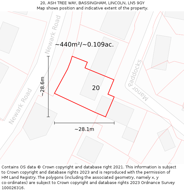 20, ASH TREE WAY, BASSINGHAM, LINCOLN, LN5 9GY: Plot and title map