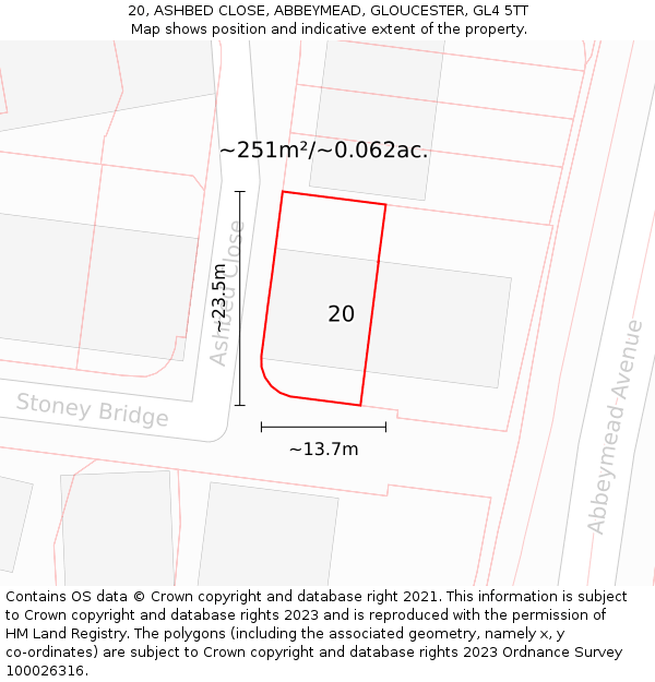 20, ASHBED CLOSE, ABBEYMEAD, GLOUCESTER, GL4 5TT: Plot and title map