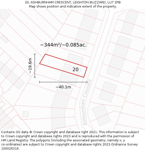 20, ASHBURNHAM CRESCENT, LEIGHTON BUZZARD, LU7 2PB: Plot and title map