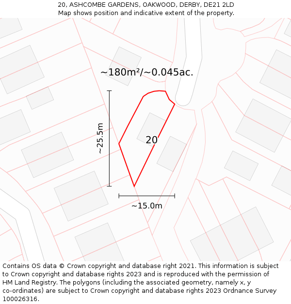 20, ASHCOMBE GARDENS, OAKWOOD, DERBY, DE21 2LD: Plot and title map