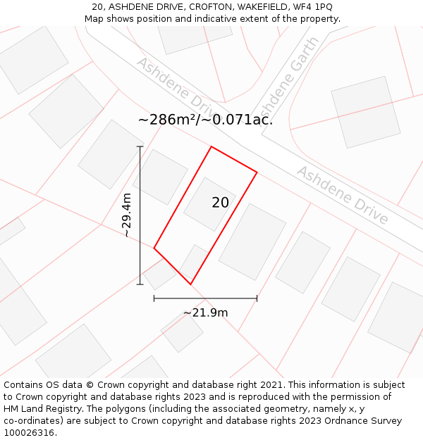20, ASHDENE DRIVE, CROFTON, WAKEFIELD, WF4 1PQ: Plot and title map