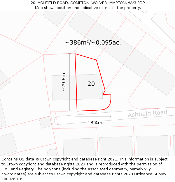 20, ASHFIELD ROAD, COMPTON, WOLVERHAMPTON, WV3 9DP: Plot and title map