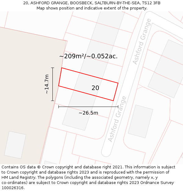 20, ASHFORD GRANGE, BOOSBECK, SALTBURN-BY-THE-SEA, TS12 3FB: Plot and title map