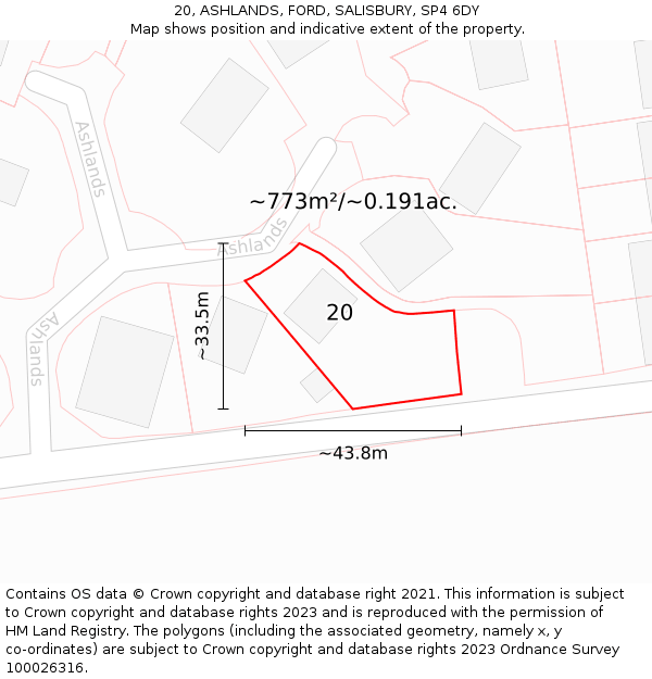 20, ASHLANDS, FORD, SALISBURY, SP4 6DY: Plot and title map