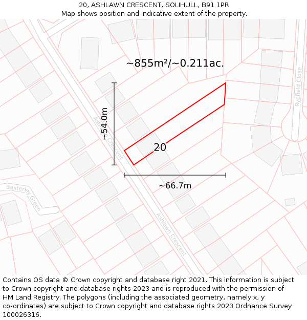 20, ASHLAWN CRESCENT, SOLIHULL, B91 1PR: Plot and title map