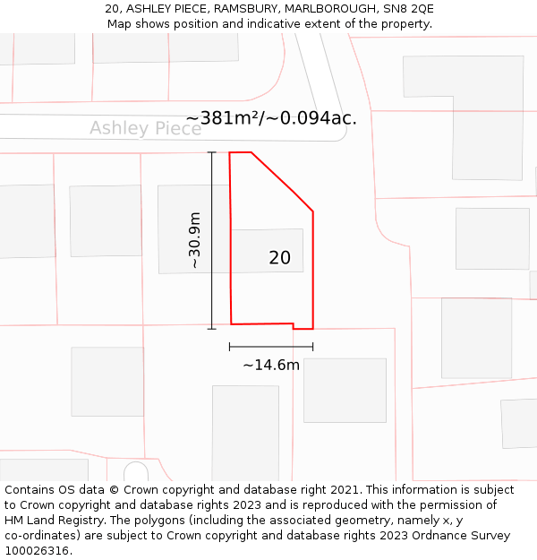 20, ASHLEY PIECE, RAMSBURY, MARLBOROUGH, SN8 2QE: Plot and title map