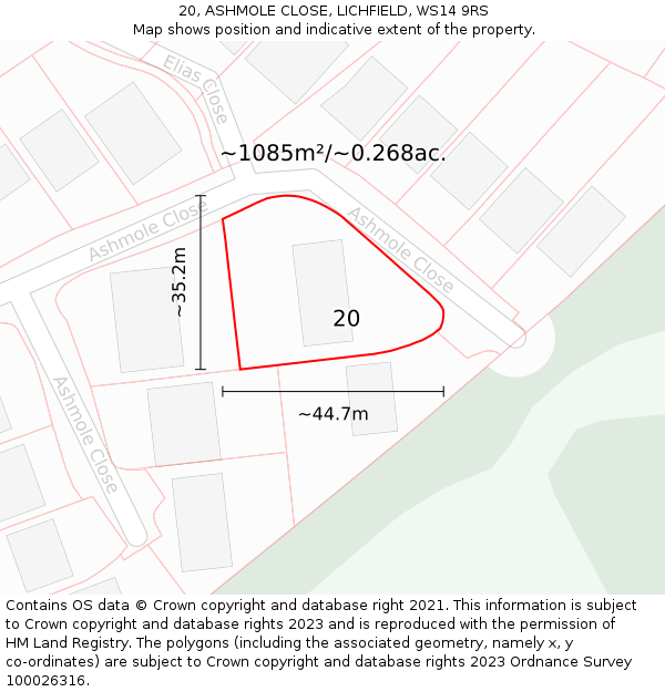 20, ASHMOLE CLOSE, LICHFIELD, WS14 9RS: Plot and title map