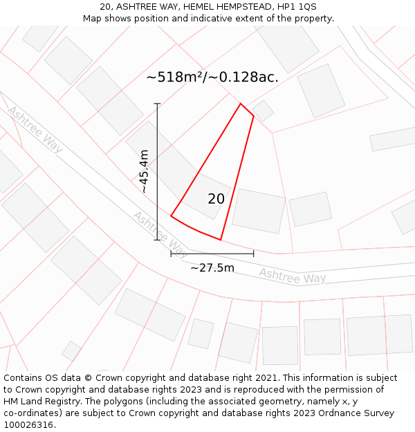 20, ASHTREE WAY, HEMEL HEMPSTEAD, HP1 1QS: Plot and title map