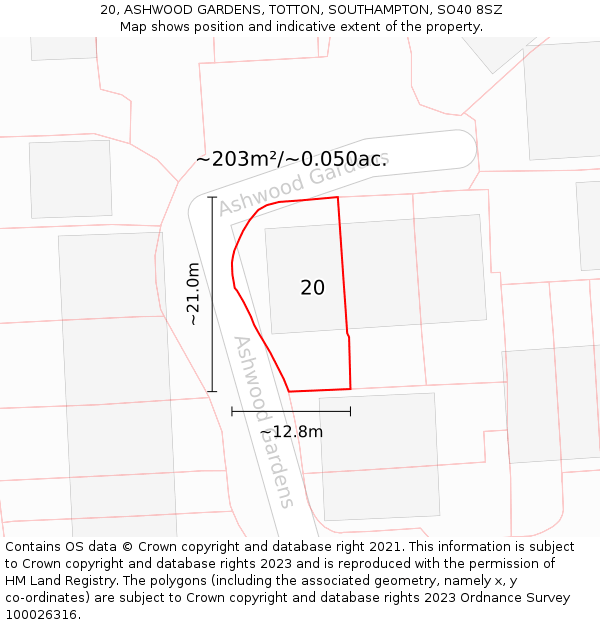 20, ASHWOOD GARDENS, TOTTON, SOUTHAMPTON, SO40 8SZ: Plot and title map