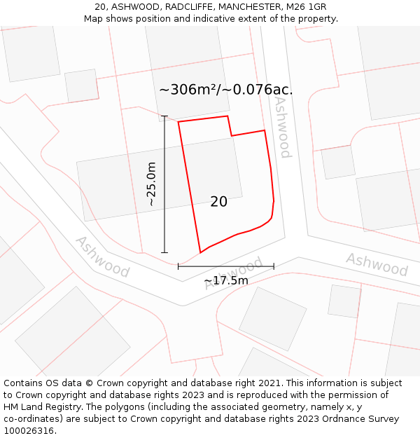 20, ASHWOOD, RADCLIFFE, MANCHESTER, M26 1GR: Plot and title map
