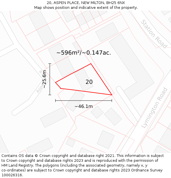 20, ASPEN PLACE, NEW MILTON, BH25 6NX: Plot and title map