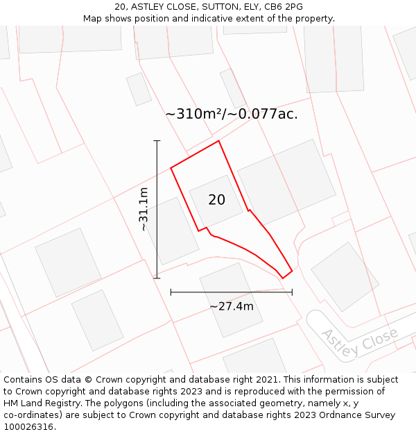 20, ASTLEY CLOSE, SUTTON, ELY, CB6 2PG: Plot and title map