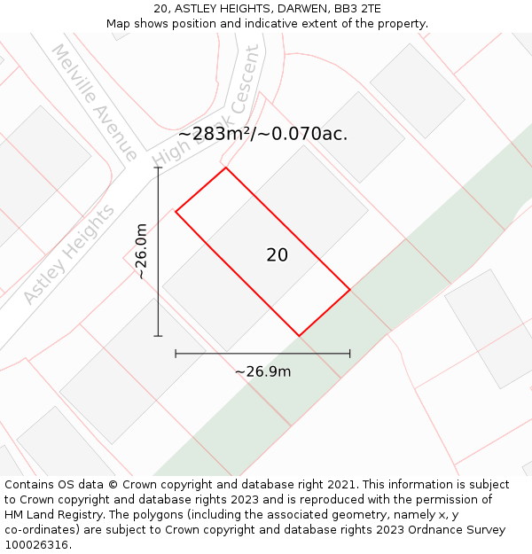 20, ASTLEY HEIGHTS, DARWEN, BB3 2TE: Plot and title map