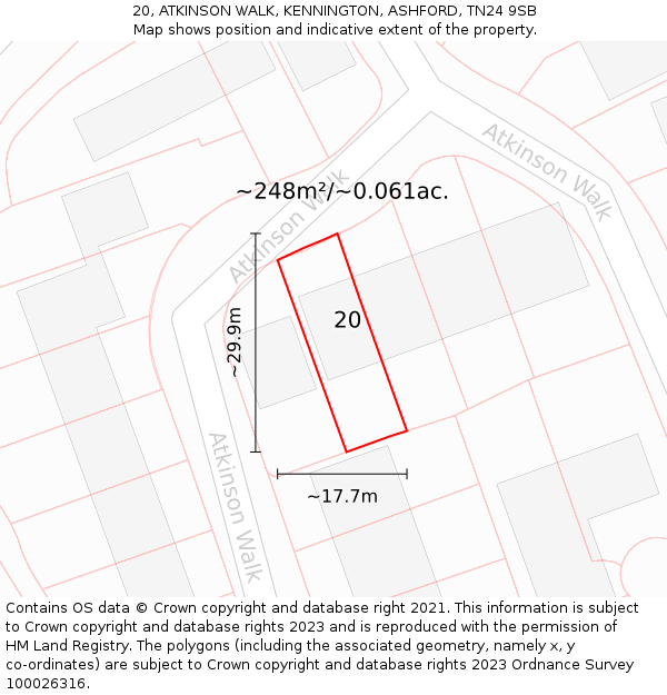 20, ATKINSON WALK, KENNINGTON, ASHFORD, TN24 9SB: Plot and title map