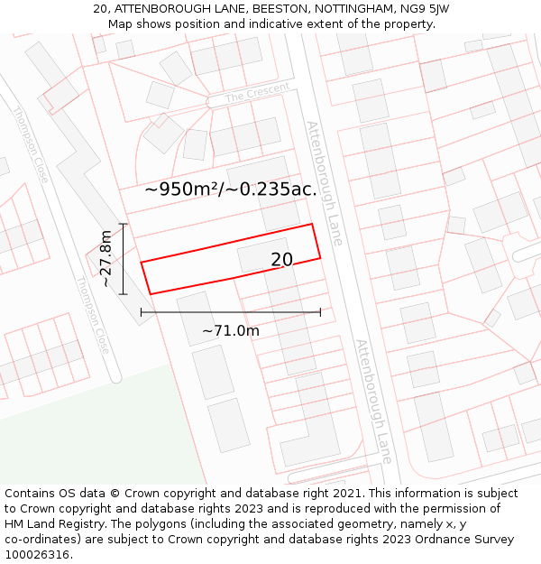 20, ATTENBOROUGH LANE, BEESTON, NOTTINGHAM, NG9 5JW: Plot and title map