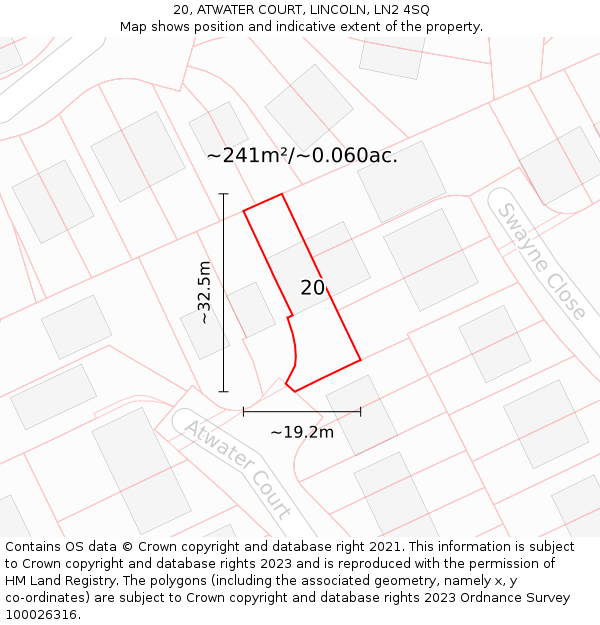 20, ATWATER COURT, LINCOLN, LN2 4SQ: Plot and title map