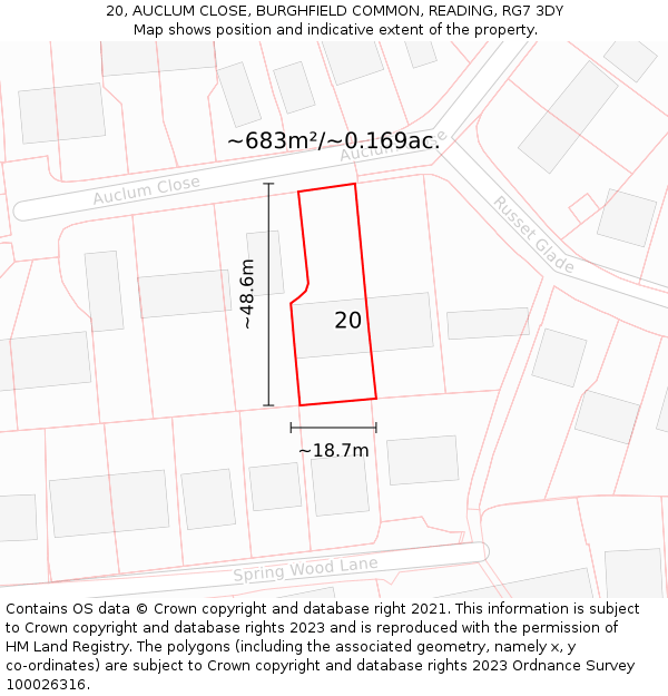 20, AUCLUM CLOSE, BURGHFIELD COMMON, READING, RG7 3DY: Plot and title map