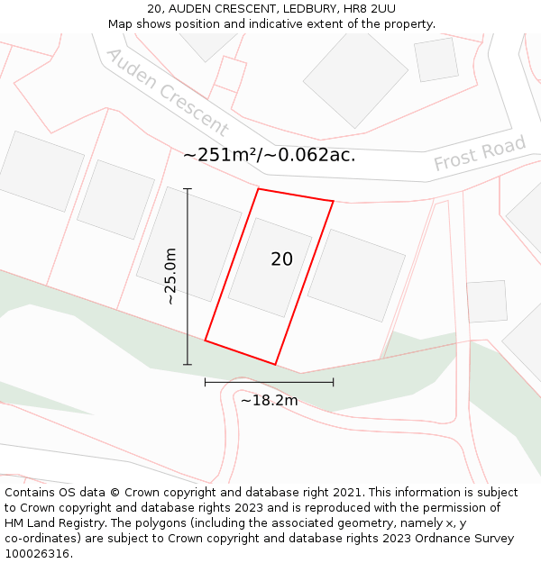 20, AUDEN CRESCENT, LEDBURY, HR8 2UU: Plot and title map