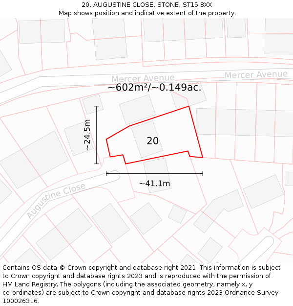 20, AUGUSTINE CLOSE, STONE, ST15 8XX: Plot and title map