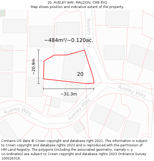 20, AVELEY WAY, MALDON, CM9 6YQ: Plot and title map