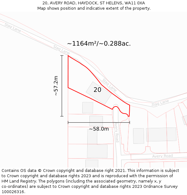 20, AVERY ROAD, HAYDOCK, ST HELENS, WA11 0XA: Plot and title map